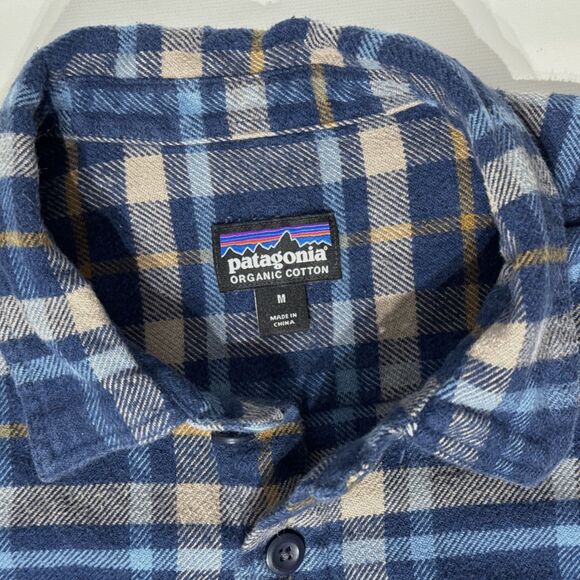 PATAGONIA Organic Cotton Flannel Long Sleeve Shirt Blue Plaid Men’s Size M (A3) - Picture 8 of 12